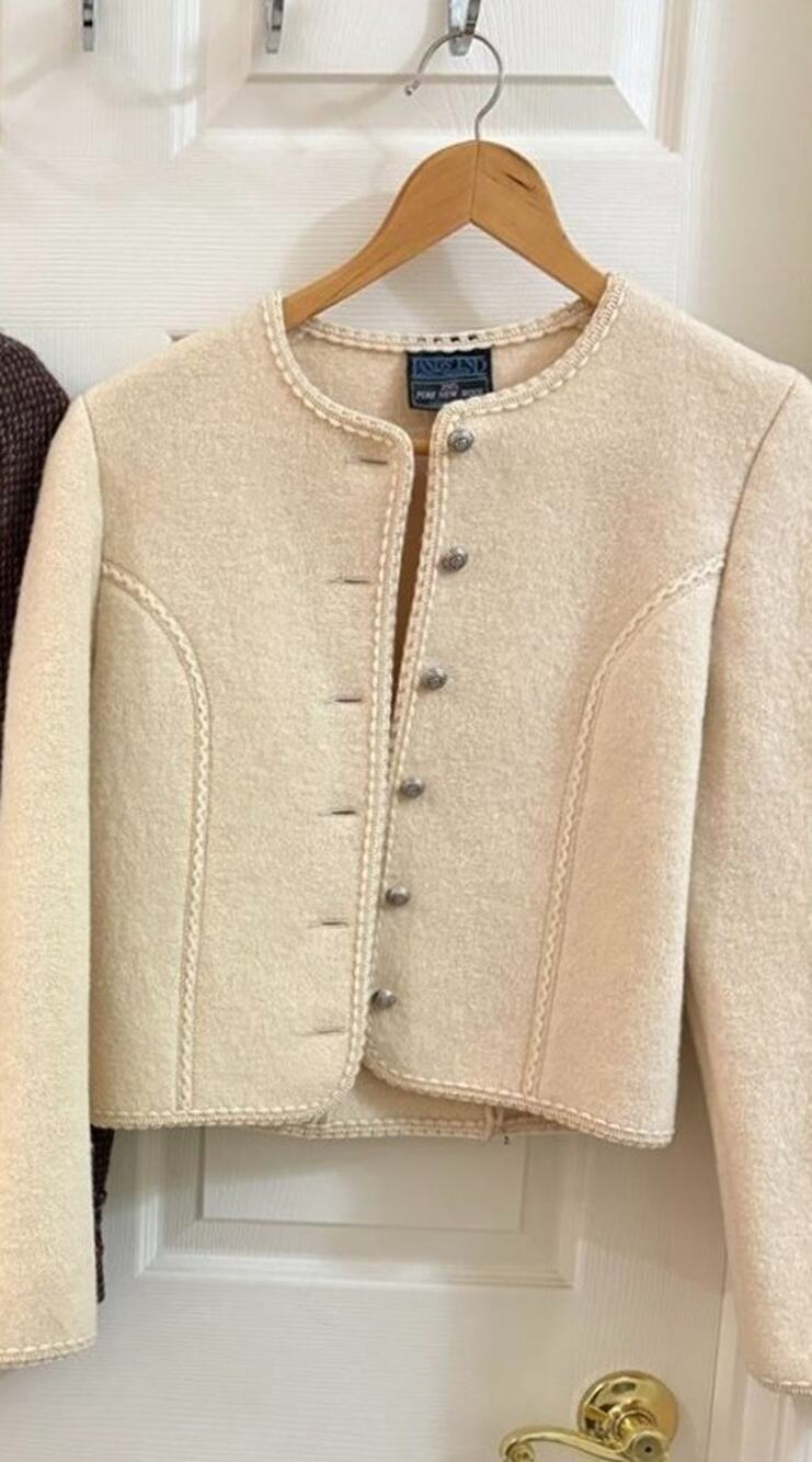 Lands’ End Trachten Jacket-100% Wool Cardigan Ivory - Size 8
